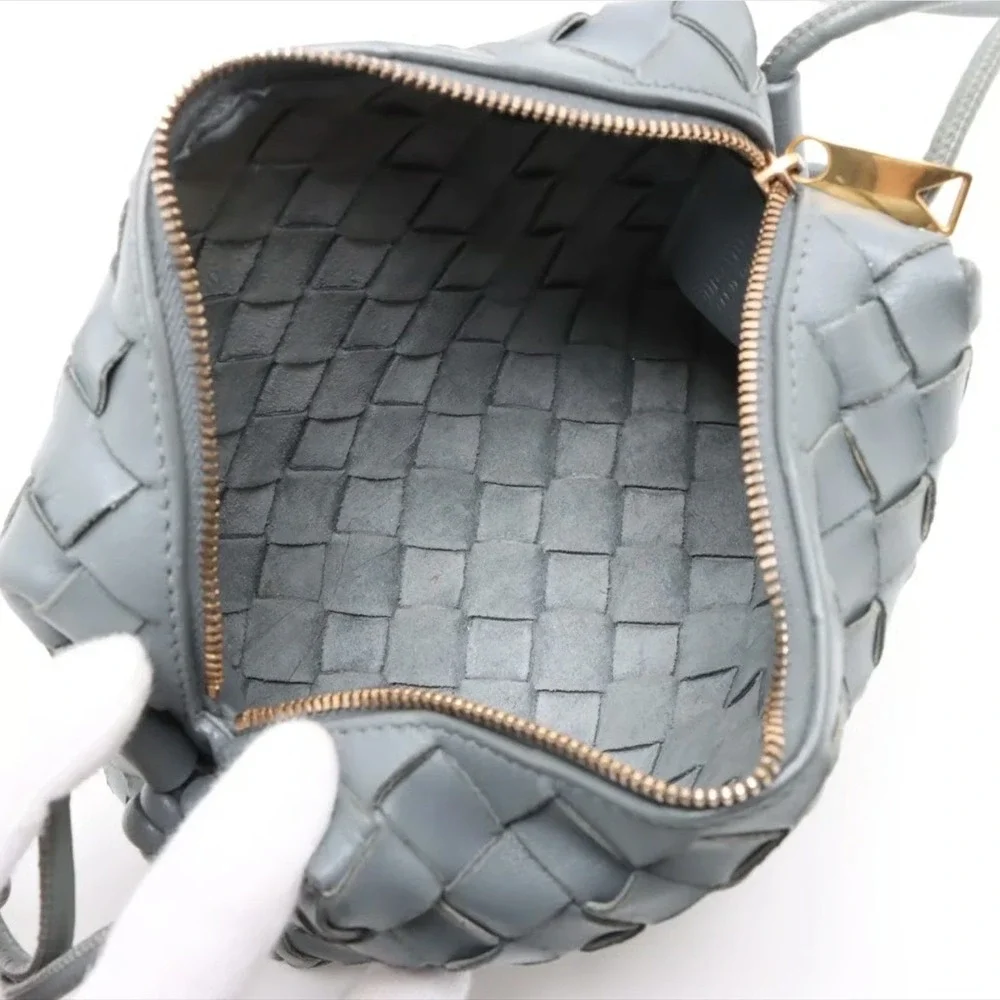 BOTTEGA VENETA Grey Intrecciato Mini Loop Leather Crossbody Camera Bag